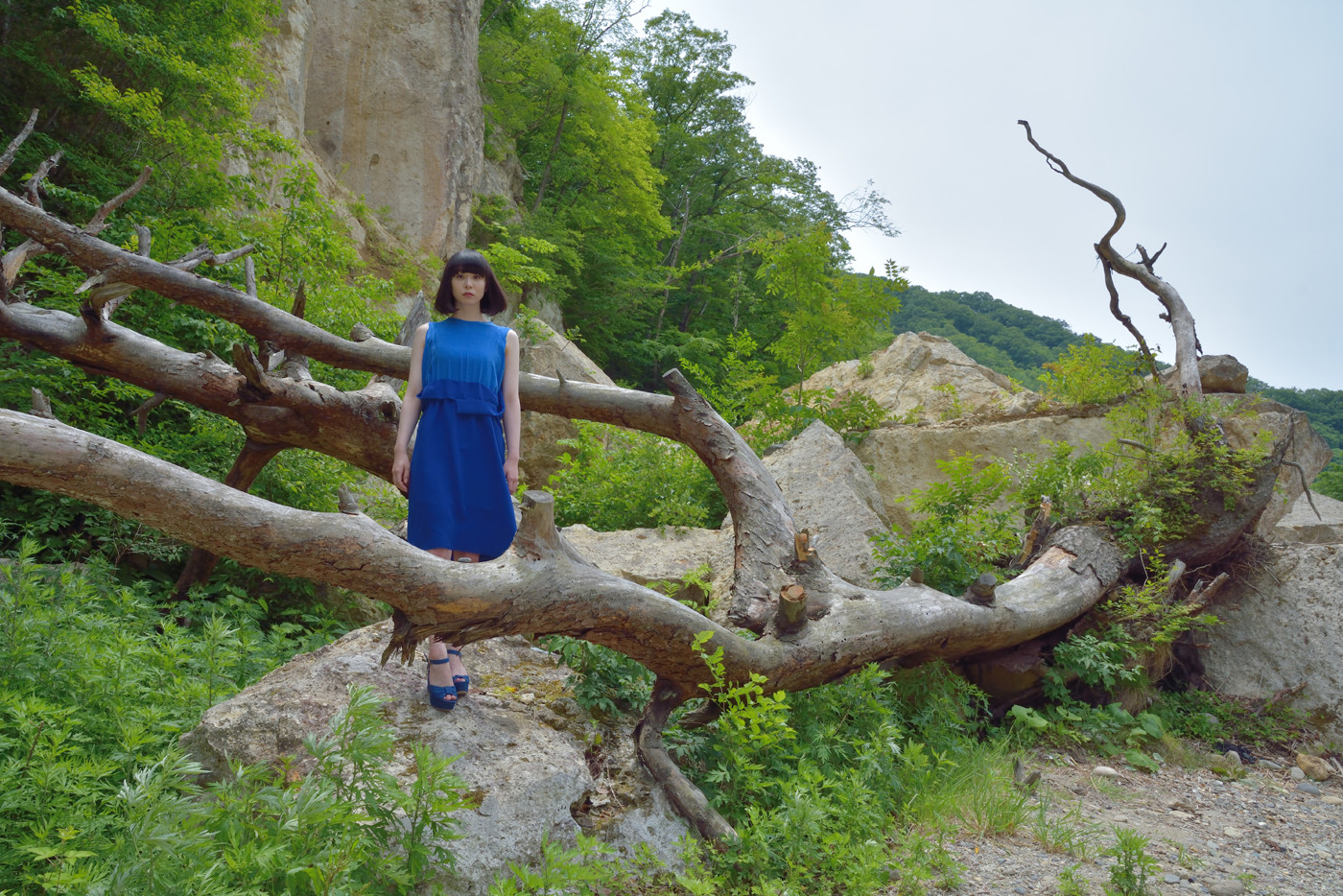 作品3：仙台市内、名取川上流の巨大な流木のある場所で